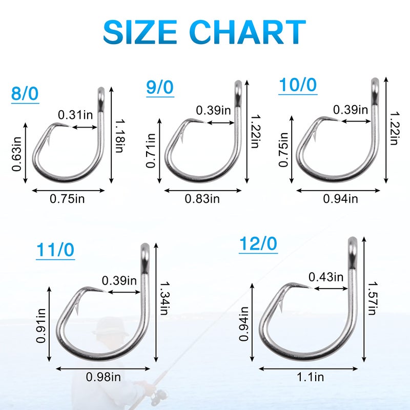 SILANON Tuna Circle Hooks, Stainless Steel Catfish Circle Hooks Saltwater 2X Strong Short Shank Big Game Hooks for Catfish Bass Tuna Size 8/0-18/0 - Image 5